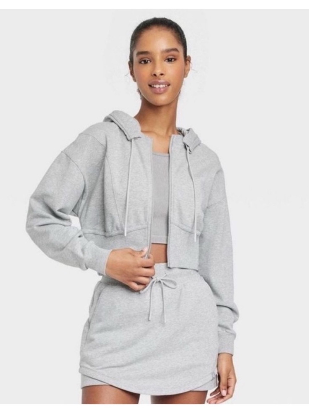 JoyLab Cropped French Terry Zip Up Hoodie